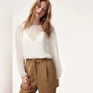 ARITZIA Wilfred Cream Chiffon Bodysuit Blouse | Size Small